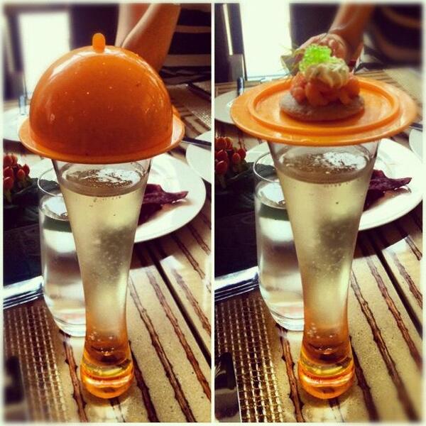 Lift the dome and you get a welcome amuse bouche of salmon blini!