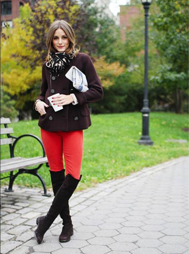 Olivia Palermo in her Stuart Weitzman suede 5050 boots