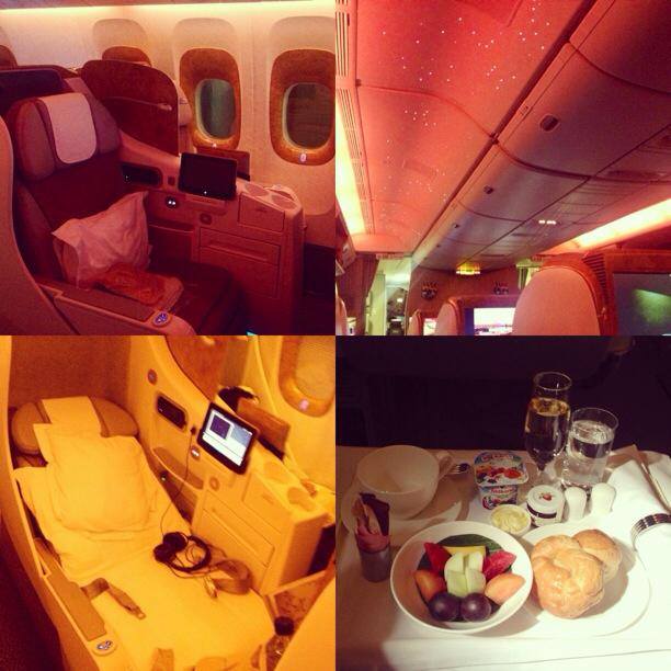 Emirates' Business Class was super comfortable! Loved the full recline-- and the mattresses really make a difference. PS Look at the stars, look how they shine for you :)