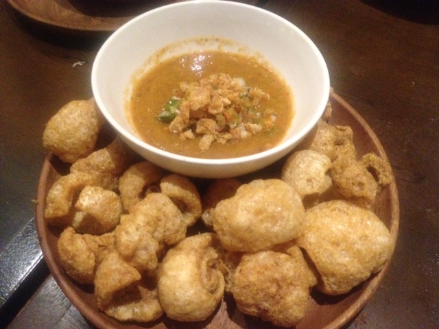 Cueritos Enfurtidos (P275)-- chicharones topped with homemade salsa rojo. Omg, everything about this dish is so freaking good! From the crispy, crunchy slightly tinged with spice pork fat to the fresh salsa... must-order!