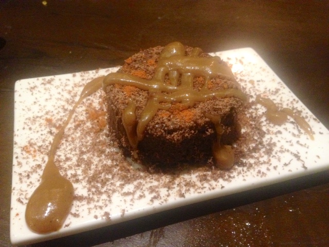 Mexican Flan (P165)-- an incredibly moist dark chocolate cake, topped with caramel sauce shaved white chocolate and chili. Erika insisted on this even though I was ready to pop-- but goodness, this is my new favorite dessert! Chocolate and chili-- sweet and spicy with all the flavors that blend at the first bite but then stand out on their own in a few seconds-- it's like having a little party in your mouth! My current favorite dessert!