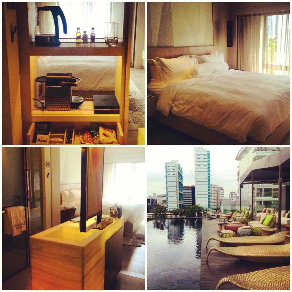 I posted this collage photo of Naumi my social media accounts: My first time out of the country in 2014 and thrilled to be staying at the newly renovated NAUMI Hotel in Singapore! It's a luxury boutique hotel and part of the Small Luxury hotels of the World (just like Discovery Shores ;)) So lucky I got a really good deal on their Habitat room from Agoda (www.agoda.com) ... 7 layer bedding in 400 thread-count Egyptian Cotton, bath amenities from Malin + Goetz, complimentary minibar and they have Apple TV's AirPlay Mirroring (so guests can screen what's on their Apple devices to the TV). Plus, the furniture at their Cloud 9 rooftop infinity pool is all Dedon! Check them out the next time you're in the Lion City!