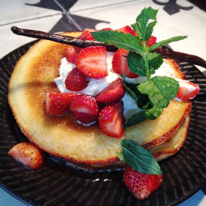 Pancakes, Honey, Strawberries and Cream- Rambla- Rockwell- Brunch Menu