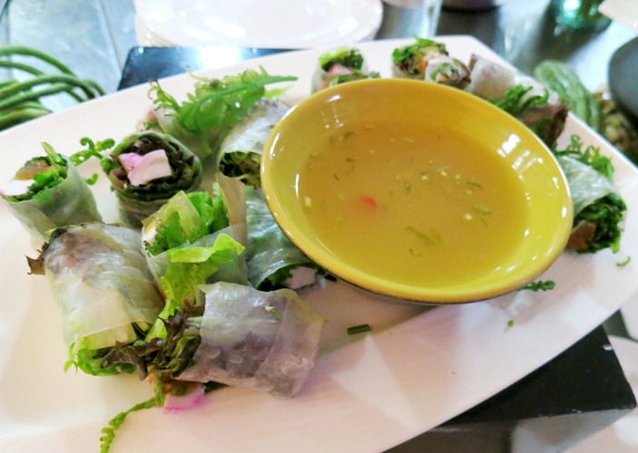 Pako and Lato in Rice Paper with Coriander-Muscovado Dressing