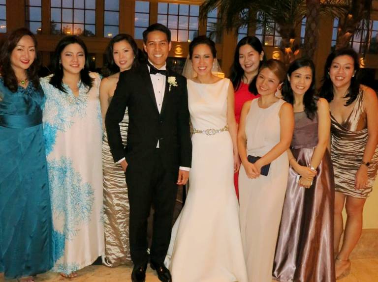 I used the chic Derek Lam clutch for the wedding of my high school friend Ella Mae Chua to Jason Tigas. (L-R): Rhea Austria, Tammy David, Carissa Chan, the newlyweds, Catherine Young, me, Cathrine Ang, Stella Uy