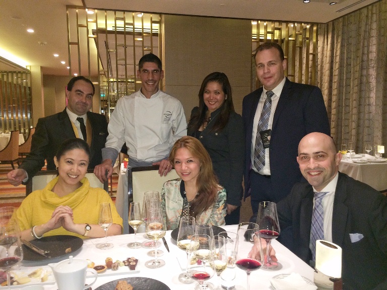 Standing: Tasting Room manager Damien Planchenault, Chef William Mahi, City of Dreams PR Director Erika Aquino, F&B Director Anthony Hannan; Seated: Margaux Salcedo, me and Assistant Director of F&B John Henry Kitchens III