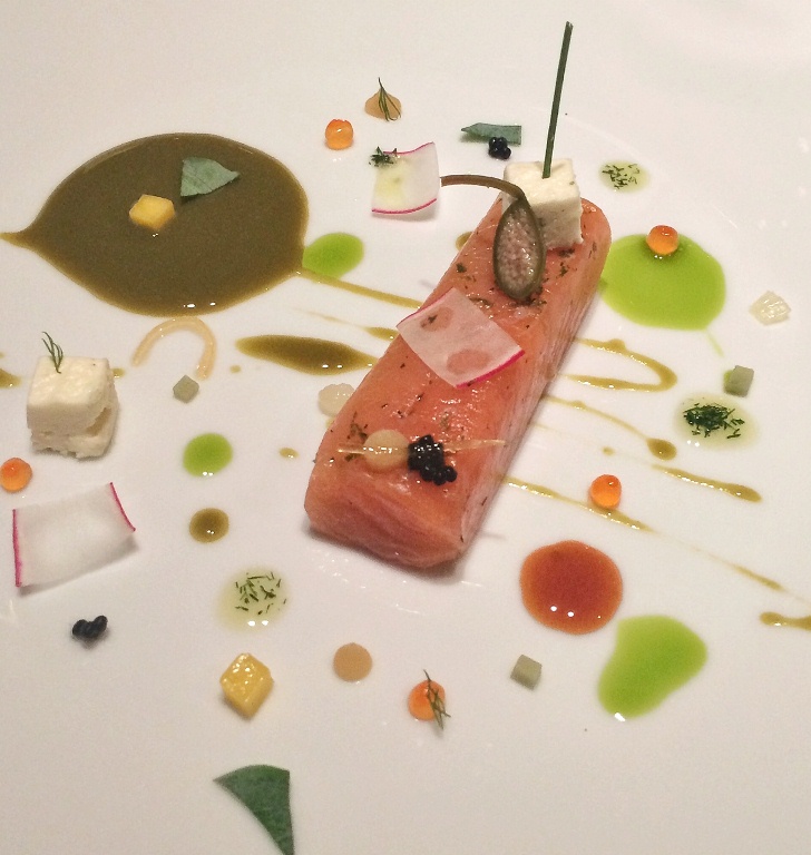Gorgeous, absolutely perfect 36 hours marinated salmon with olive oil, pickles, white vinegar shallots, orange and dill