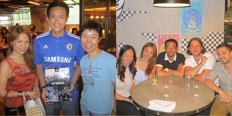 Top left: At Linguini Fini Hong Kong in August 2011 with Geoffrey Wu and Karen Tam. Top right: At Linguini Fini Manila with Maita Quesada, PJ Cana, Todd Darling and Vinny Lauria last August 29, 2014! What's exclusive to the Philippine branch are the: Crispy Pig's Head Terrine with a buro aioli (lower left) and The Bronx Pizza (lower right), a 12-inch NY-style pizza topped with pepperoni, spicy sausage & porchetta  That's what I like best about Linguini Fini- their tremendous support to the local farmers-- one of their many contributions in helping to make the world a better place  