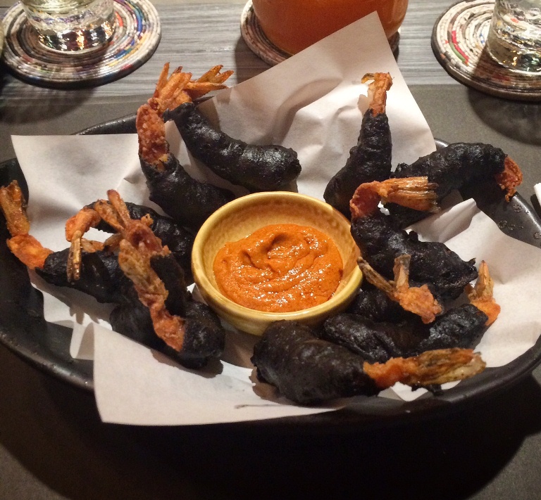 This is my favorite here!!! Gambas con Gabardina Negra or crispy squid ink battered shrimps with a mojo picon sauce (made from red bell pepper, chili, black pepper and wine vinegar) .. so good!