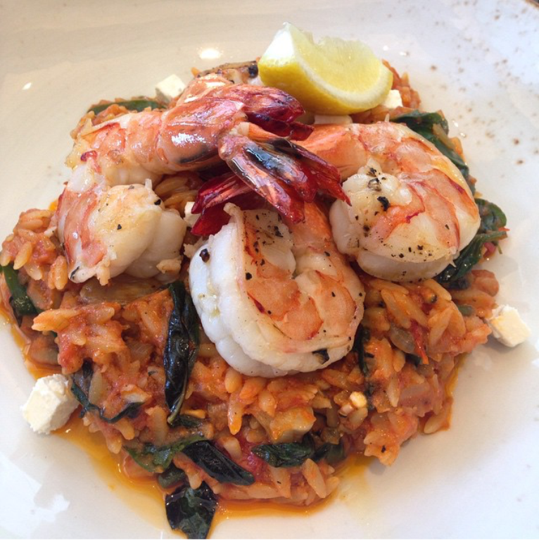 Greek Shrimp Rissoni with feta cheese tomato and baby spinach... mmmm! (Photo courtesy of @discoveryprimea)