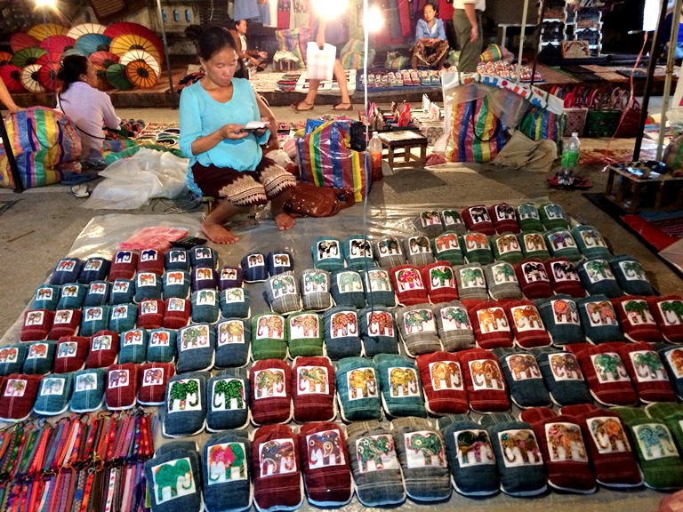 Super comfy elephant slippers for sale at the Luang Prabang night market