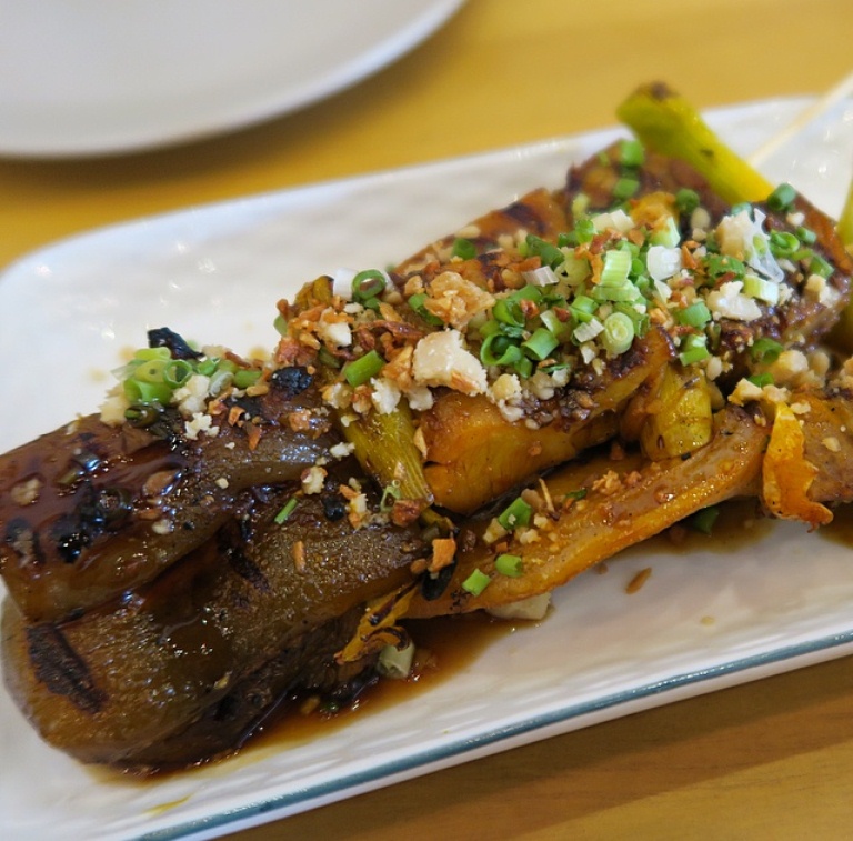 Honestly never enjoyed intestines/ innards as much. The elevated isaw: Nose To Tail Sticks of Grilled Oxtrail, Tripe and Lengua with Tokwa't Baboy Glaze and Crushed Pili Nuts
