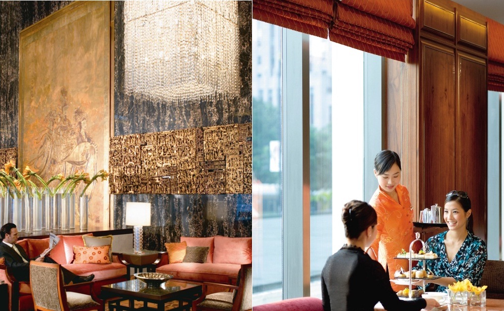 (L-R) If you have a good eye and are quite familiar with the Hong Kong business and social scenes, you have a good chance of spotting them at the hotel, even at the Lobby; Afternoon tea at the Clipper Lounge has long been a tradition for many Hong Kong families (Photo courtesy of Mandarin Oriental Hong Kong)