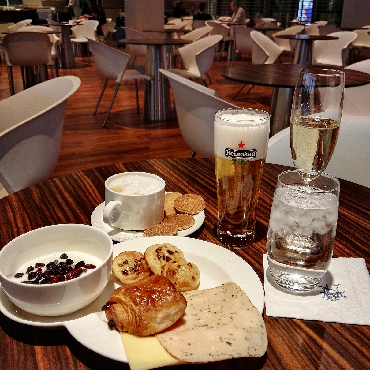 Dutch breakfast at KLM Crown Lounge at Amsterdam Schiphol Airport