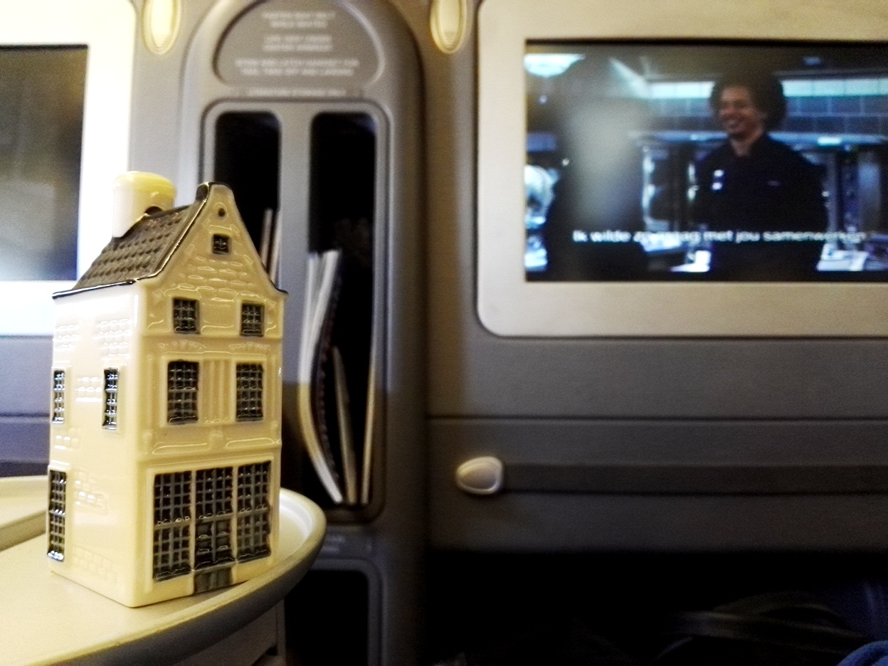 Too cute!! Every business class passenger receives a delft blue house filled with Dutch gin called genever, a tradition KLM has carried on since the 1950s