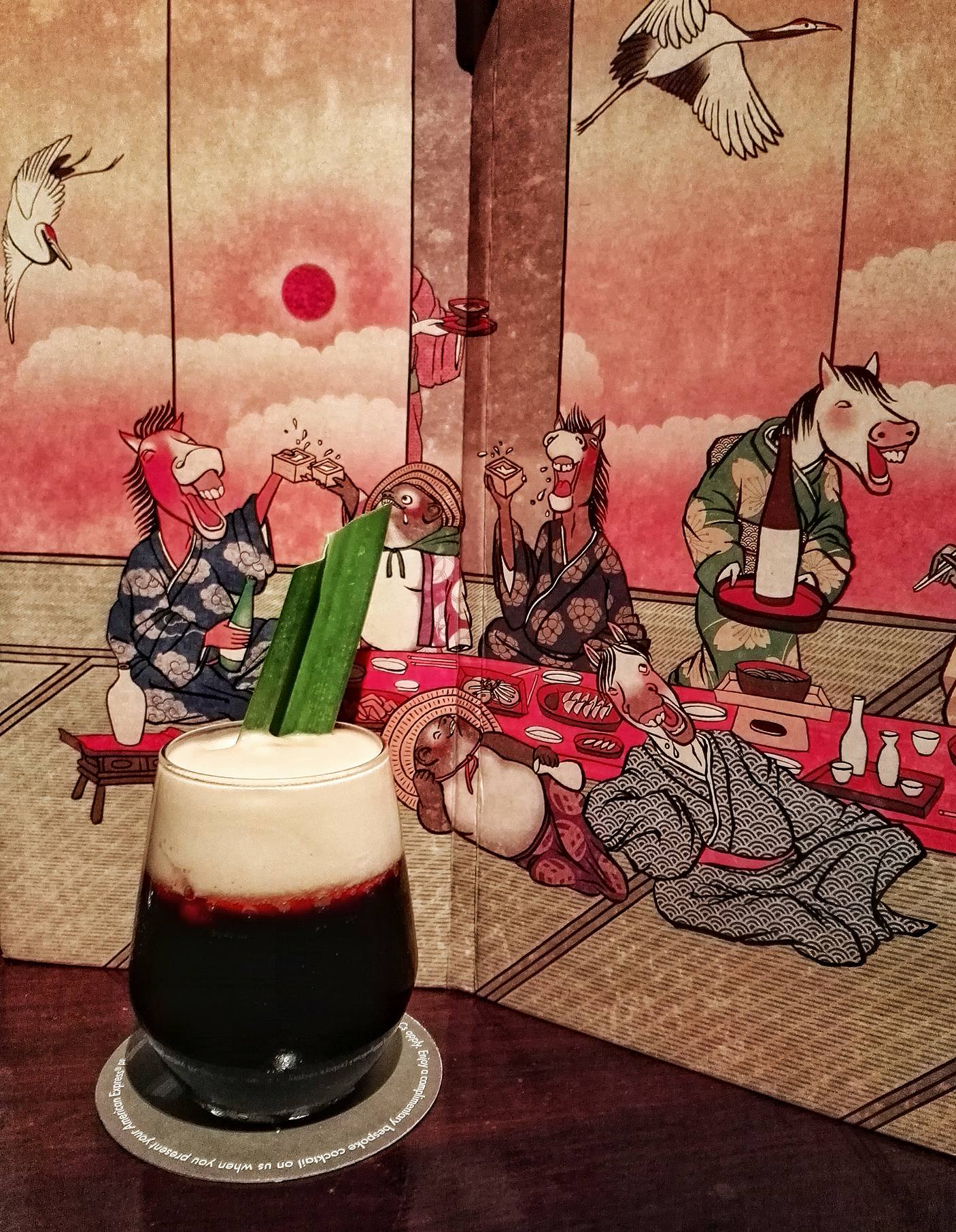 Decadent and delicious, Koi & Kaya is a tribute to two of Singapore's breakfast staples: coffee + kaya (toast). Here, Ketel One Vodka is chilled over ice with coffee and sugar and topped with hot kaya foam. Also notice the menu.. horse's mouth.. :)