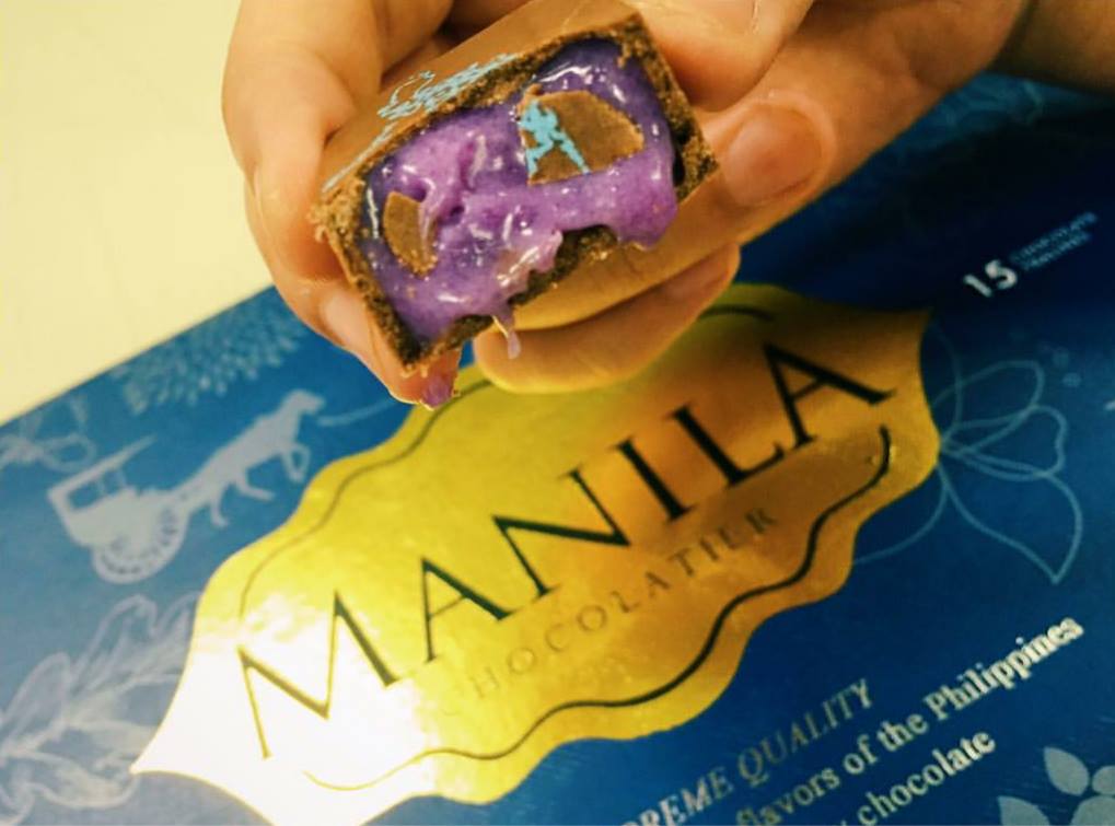 Manila Chocolatier's chocolates are filled with only Filipino ingredients. This is ube, also known as purple yam, one of the crowd favorites. (Photo courtesy of Roxanne Lee)