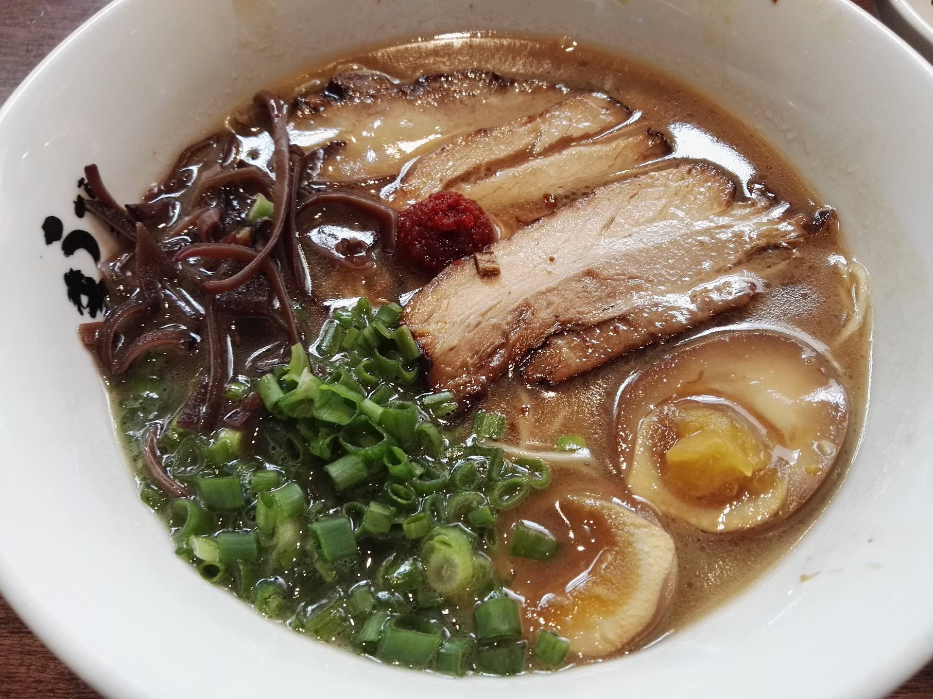 Uma Uma Ramen- Chasiu, Spring Onions, Black Fungus, Spicy Miso and Egg