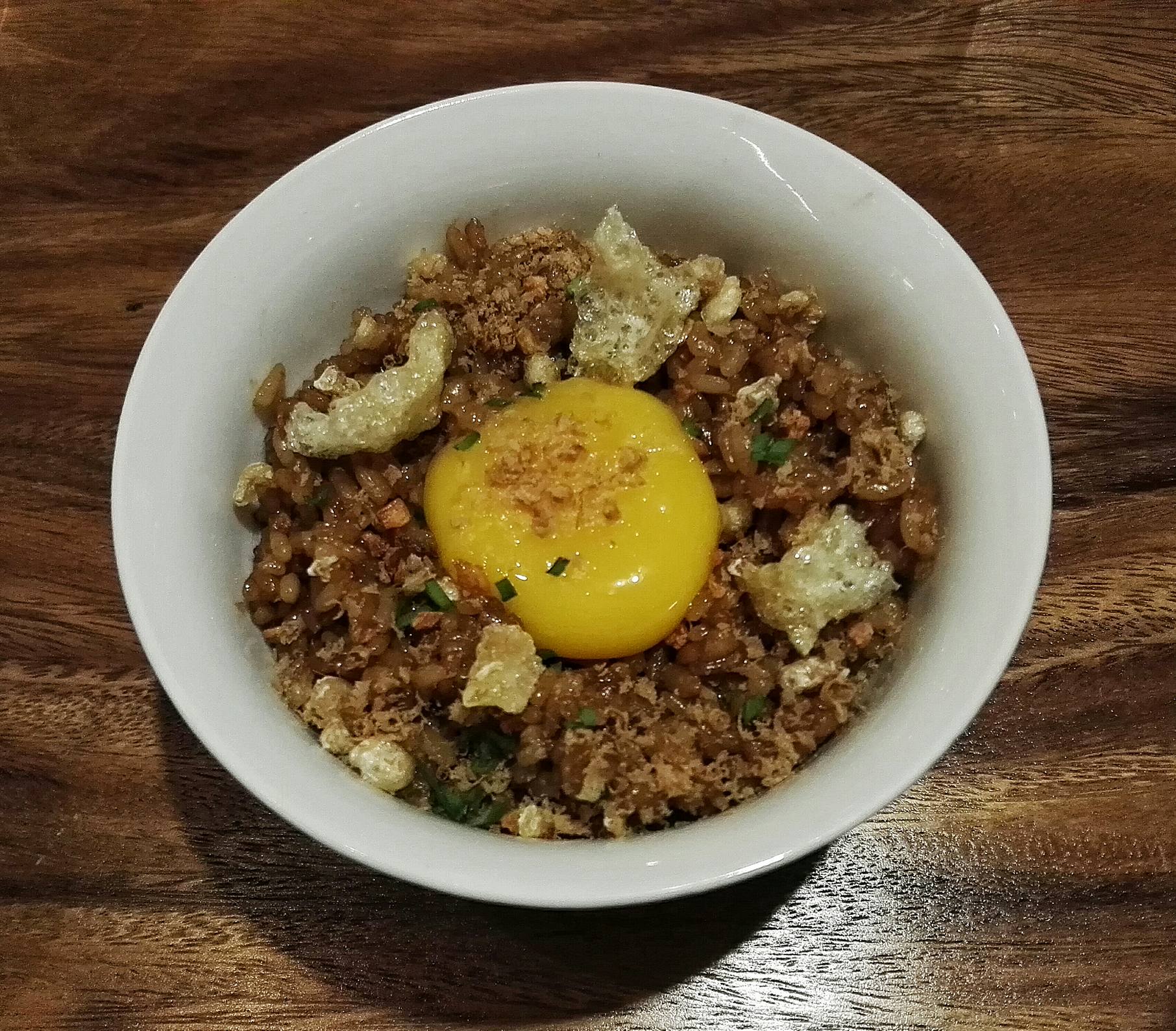 Silog Rice at Toyo Eatery, Makati, Philippines- Sticky Rice, Free-Range Egg, Tuna Roe and Chicharon