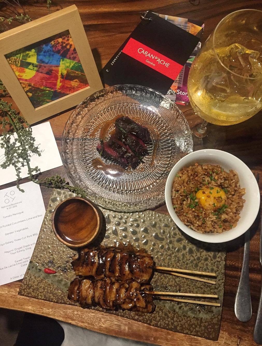 This was from my 4th visit to the restaurant- a special lunch hosted by National Bookstore for the launch of Caran D'Ache in the Philippines. So all our favorites are there- with the addition of the Mayura Wagyu Onglet Steak, which is new on the menu as a main, and their house-made iced tea. (Credit must be given to Tim Yap for taking this photo with my phone!)
