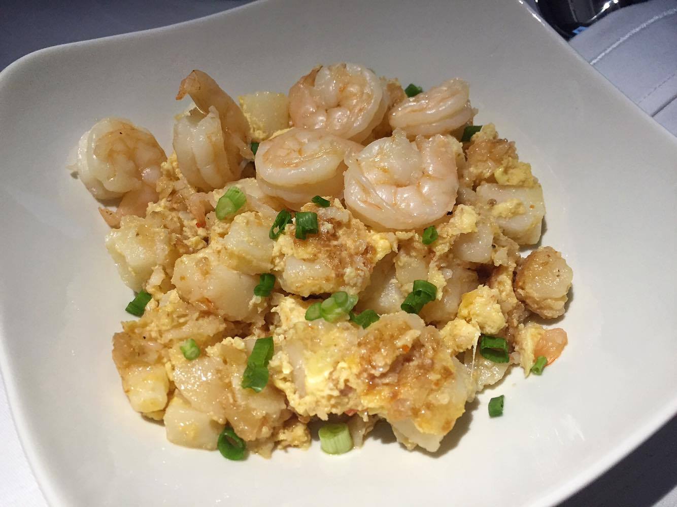 Singapore Fried Carrot Cake (Radish Rice Flour Cake with Prawns and Picked Turnip) on Singapore Airlines' Business Class