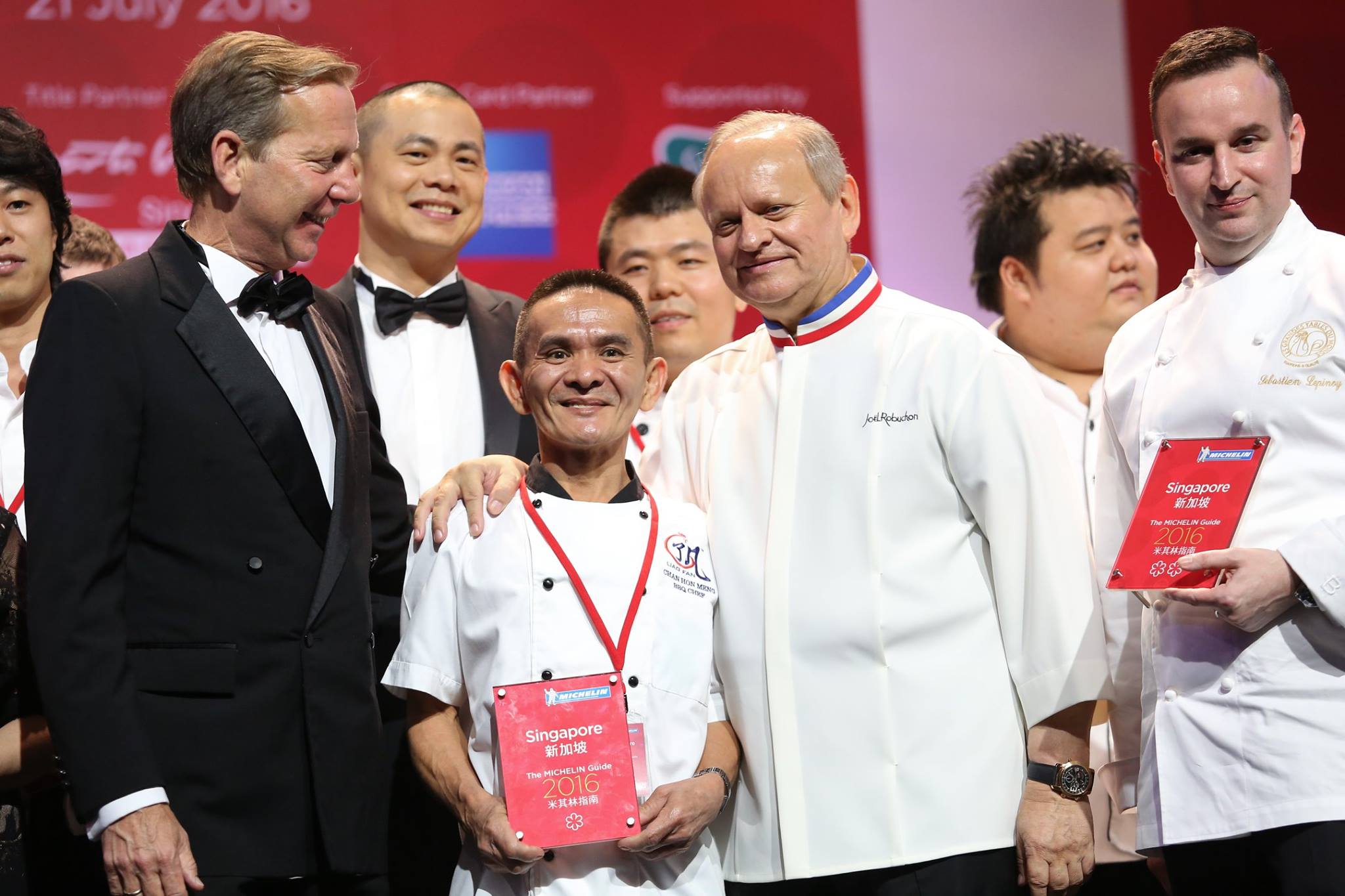 The world's most Michelin-decorated chef Joel Robuchon and the world's first Michelin-recognised hawker, Hong Kong Soya Sauce Chicken Rice & Noodle's Chan Hong Meng