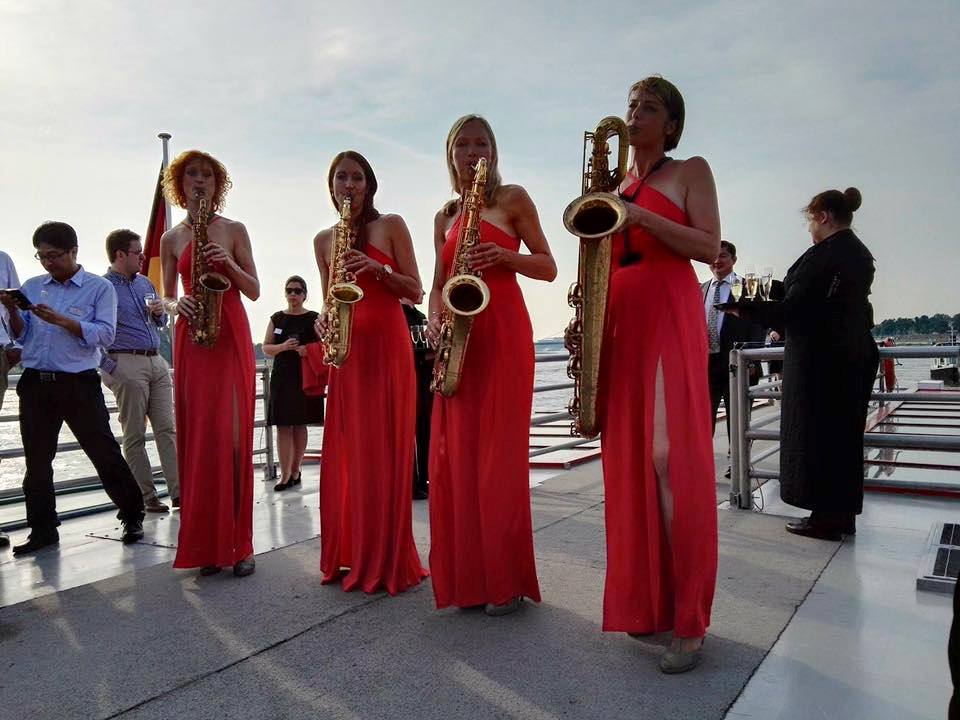 Beautiful saxophone players onboard our boat cruise on the Rhine River hosted by Singapore Airlines