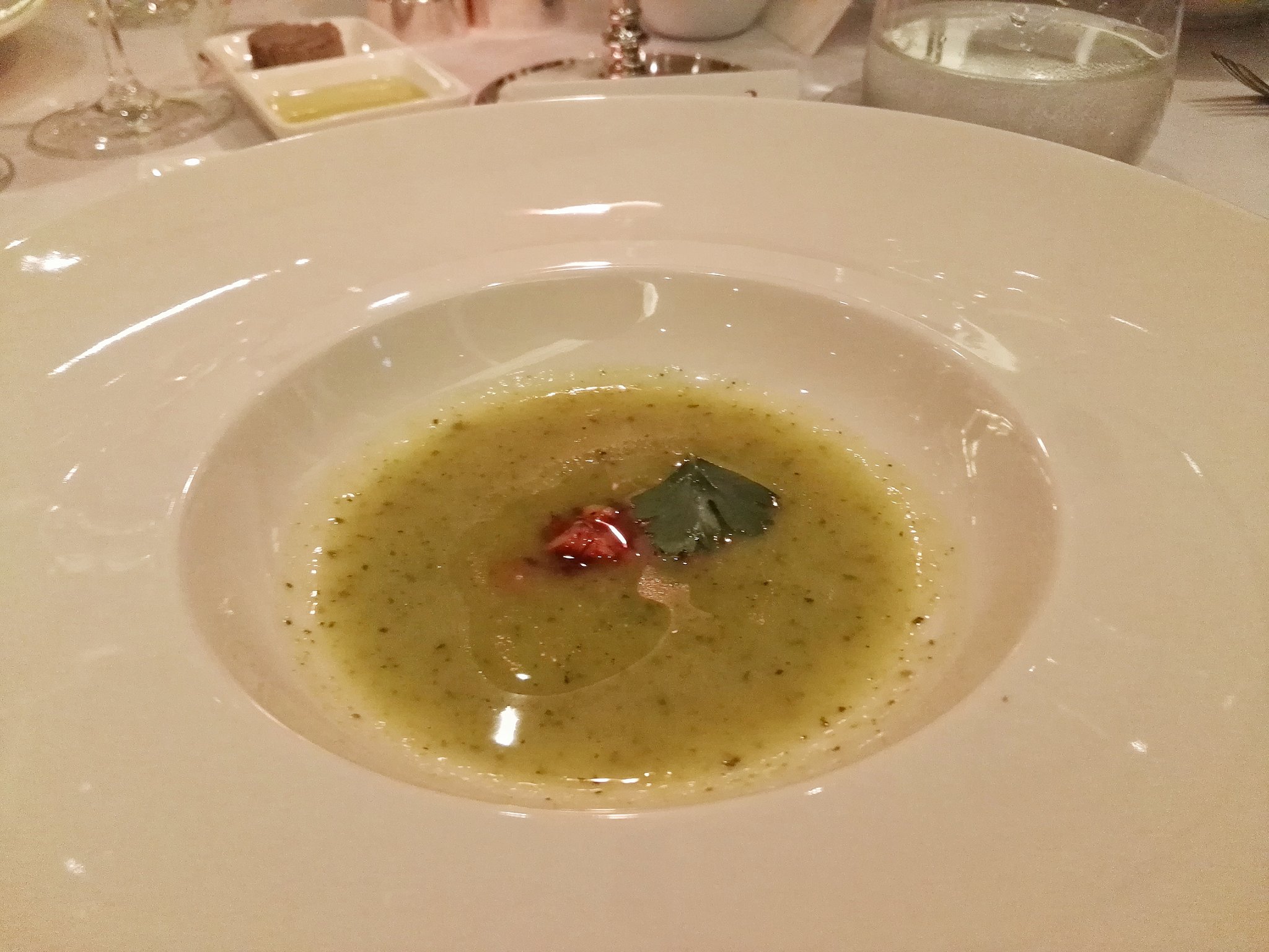Soup: Chilled Zucchini Soup with Basil and Chorizo