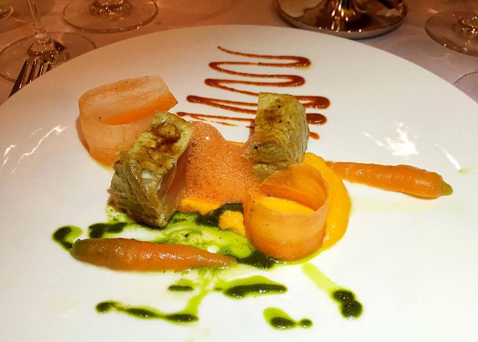 Fish: Grilled Skipjack Tuna with Carrot Mousseline, Espuma and Caramel