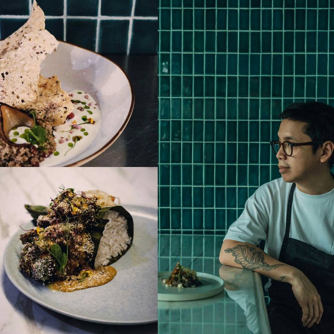 Nicco Santos and two of his signatures at Hey Handsome: Paneer (beetroot curry, paneer, mushrooms, house yogurt) and Beef (BBQ beef short ribs, rhubarb, khao man, som tam) (Photos courtesy of Hey Handsome