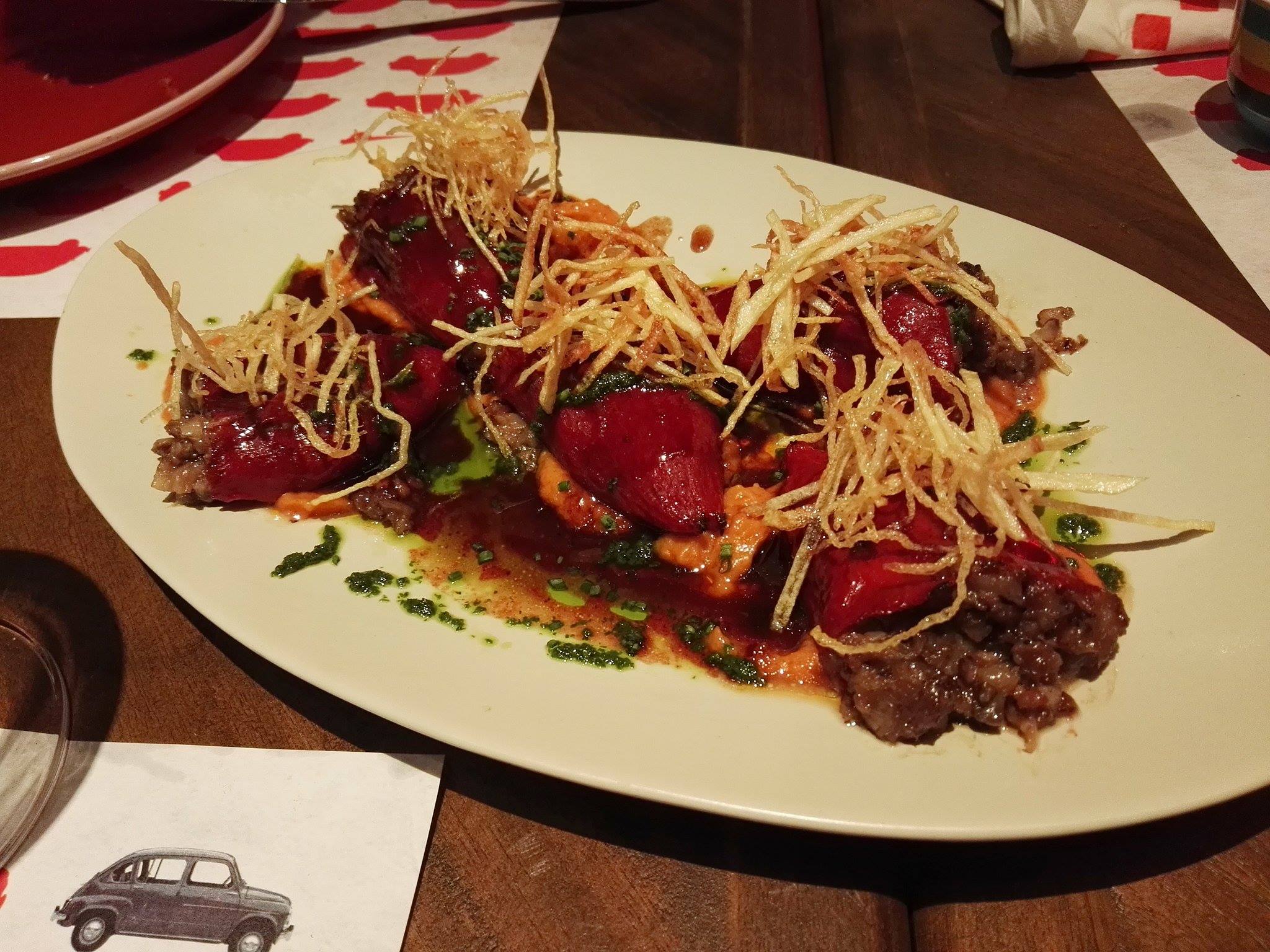 Pimientos Rellenos de Costilla, setas y Manchego: Stuffed piquillo peppers with slow-cooked short rib, mushrooms and Manchego cheese (PHP450)