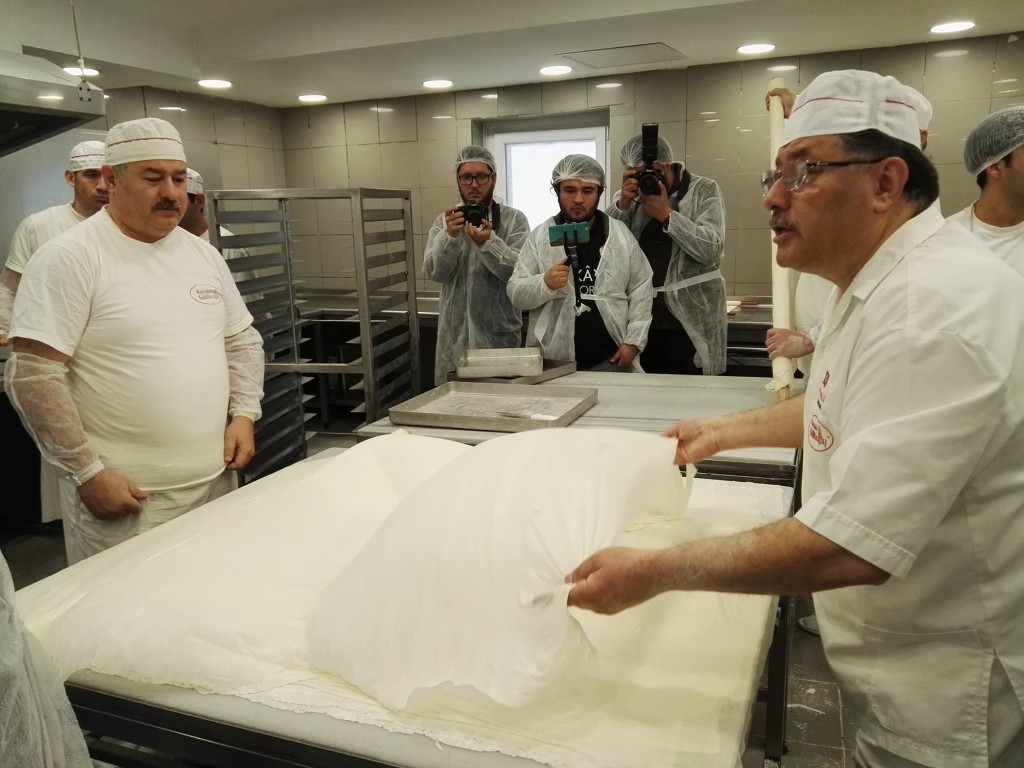 Making baklava at Karaköy Güllüoğlu with the finest silk-like phyllo pastry