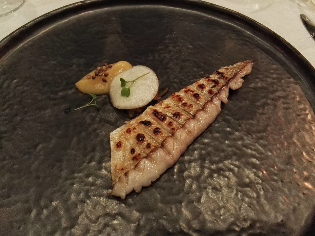 ) The seasonal Bosphorus bluefish served with quince, radish and red onions at Nicole