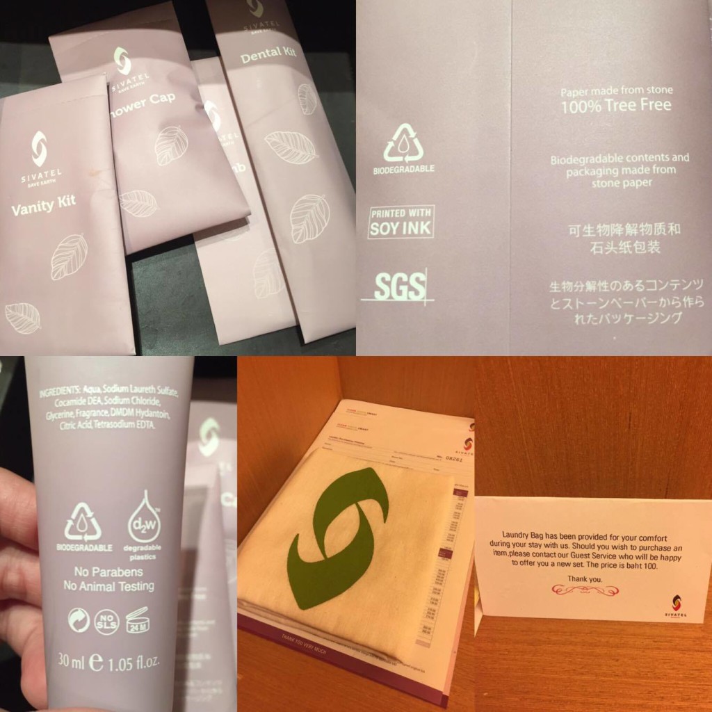 Eco-Friendly Room Amenities at Sivatel Bangkok- No Animal Testing, Printed in Soy Ink, Recyclable Laundry Bags.. Isn't that wonderful?