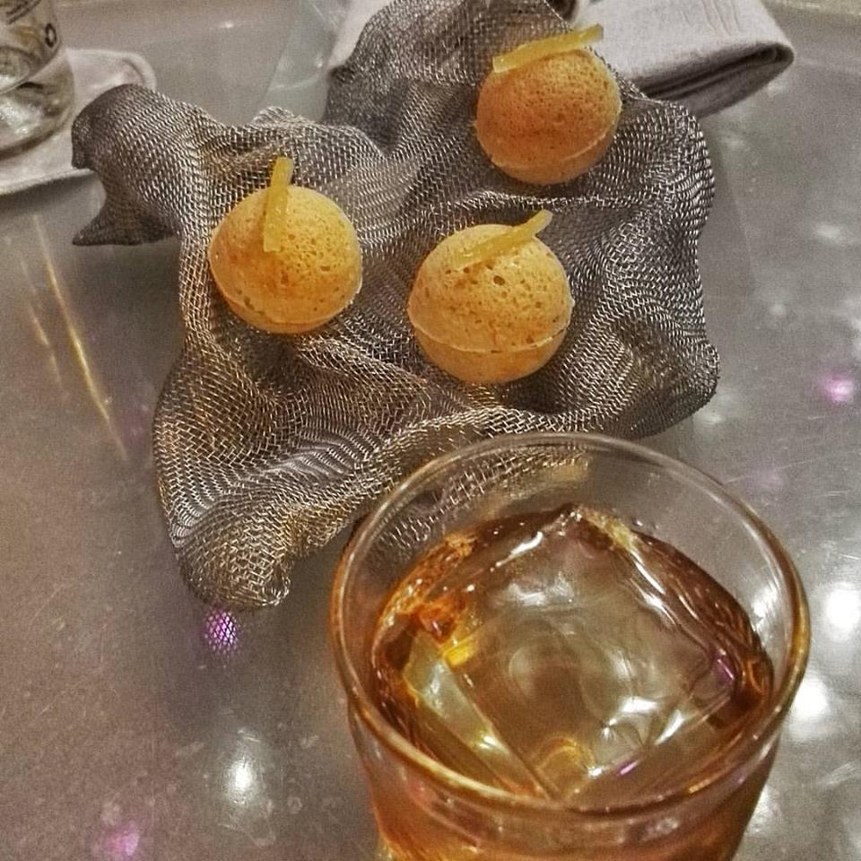 Probably the only "food" photos at Enigma you'll see from me: parmesan spheres with a sherry-based cocktail as one of the starters. Everything here is also prone to change!