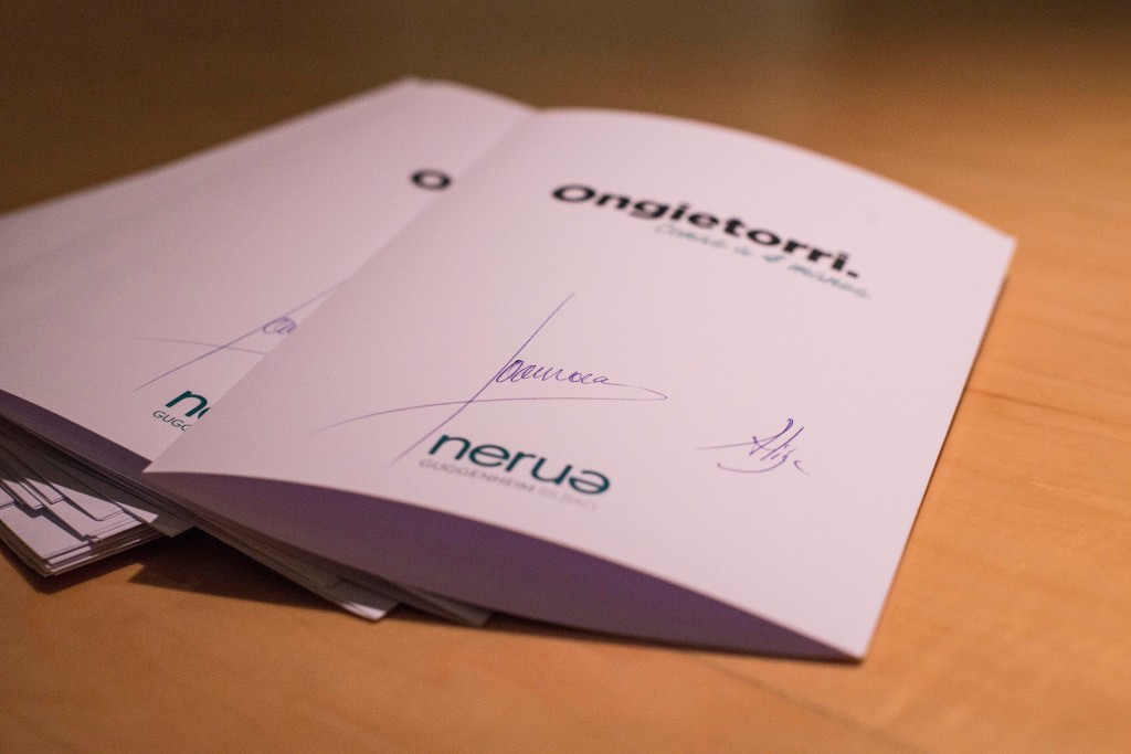 Ongietorri means "welcome" in Basque country, which is the theme of Nerua's series of Four Hands dinners. The menus were signed by Joan and Josean. (Photo by Miguel Toña - MTVisuals)