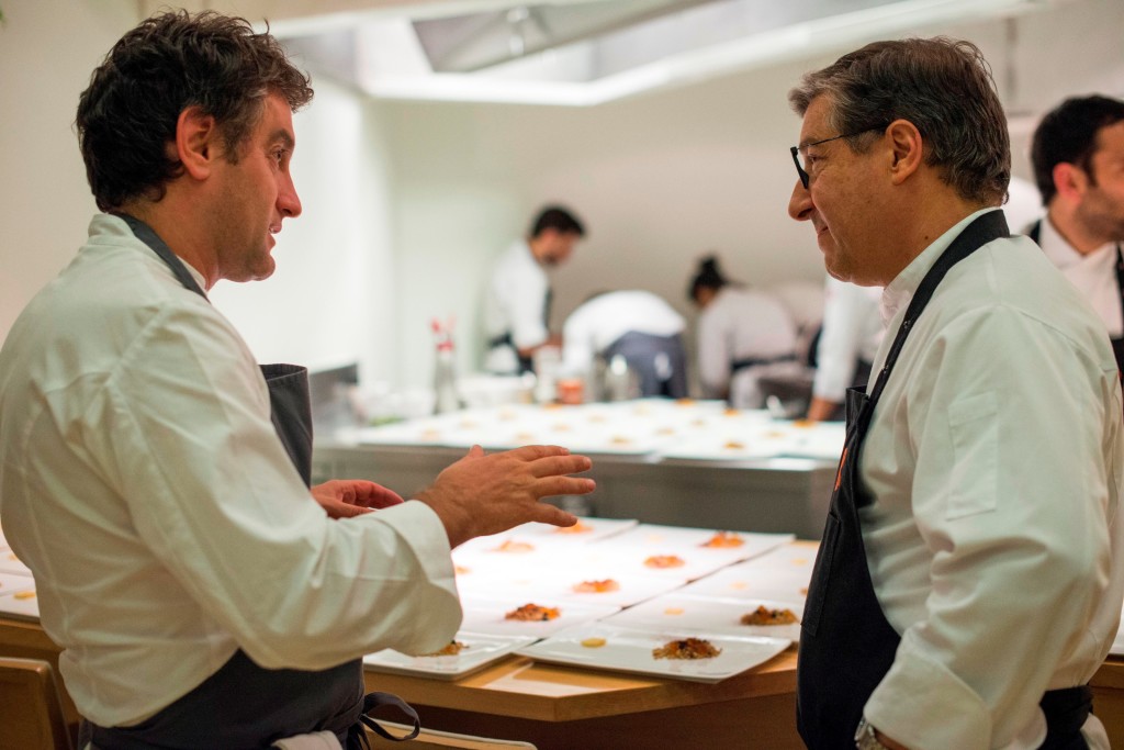 While Josean Alija and Joan Roca have cooked together before at various food events, this is their first Four Hands dinner together. (Photo by Miguel Toña - MTVisuals)