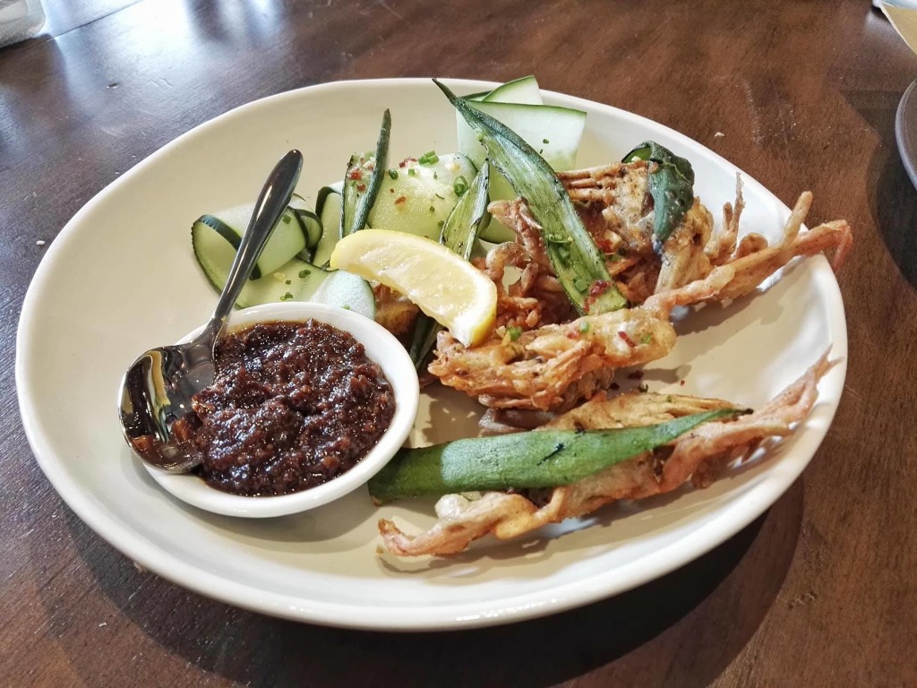 Crispy crablets and okra with bacon bagoong sauce (PHP190)