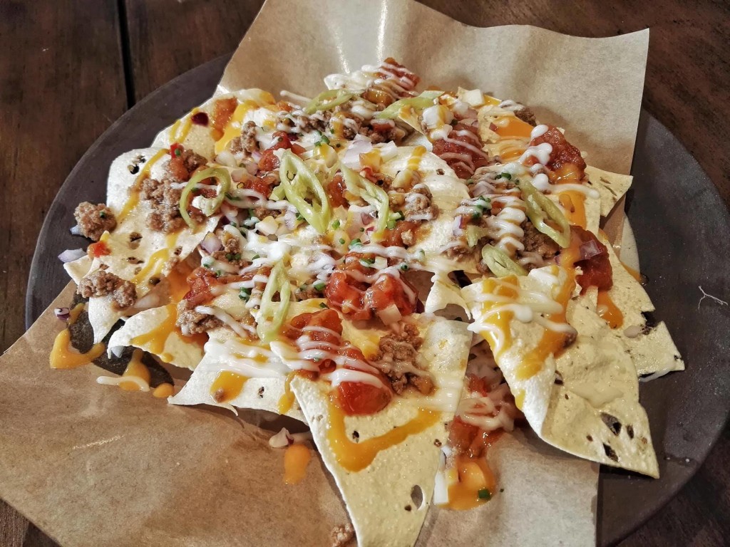 Papadum (Indian tortilla) nachos topped with beef (PHP180)