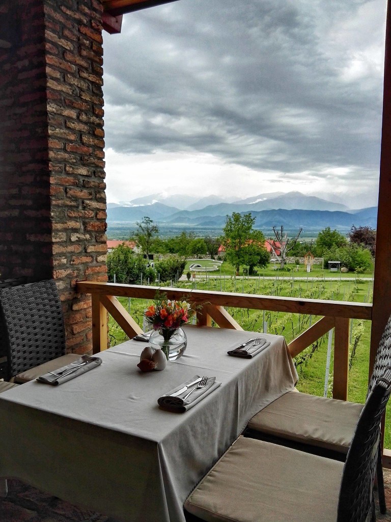 Schuchmann Winery has a restaurant overlooking their vineyards, Alazani Valley and Caucasus Mountains. They also have a hotel. They make wines both in qveveri-style and Western (stainless steel)-style. (Phohto by Cheryl Tiu)