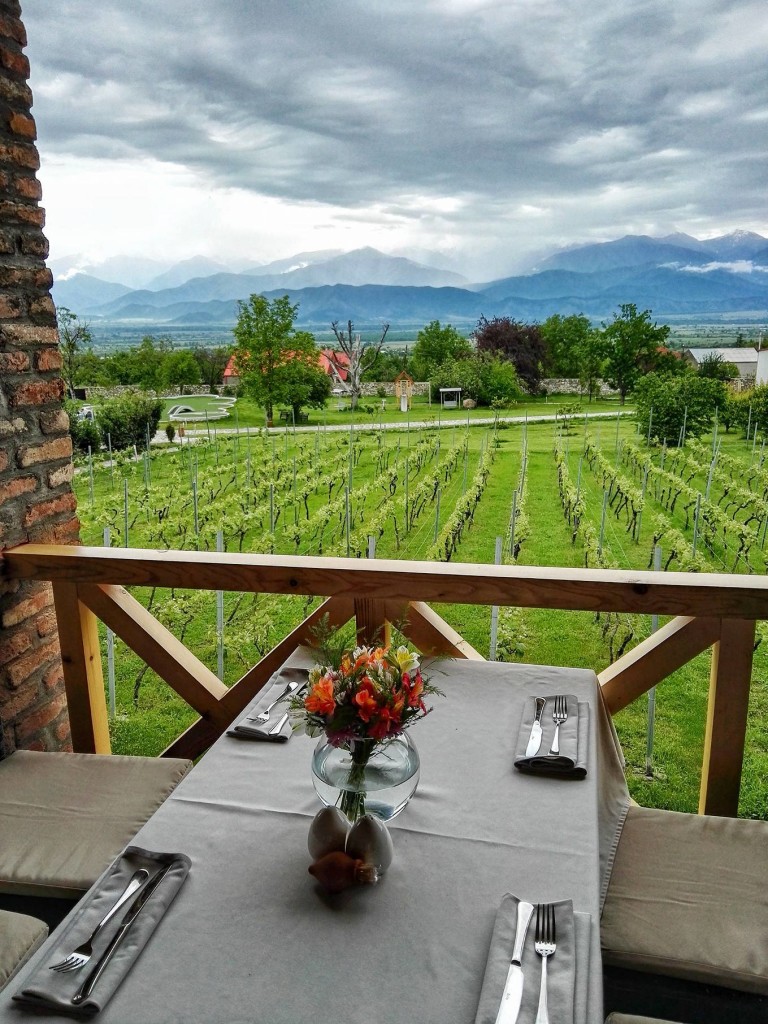 Schuchmann Winery has a restaurant overlooking their vineyards, Alazani Valley and Caucasus Mountains. They also have a hotel. They make wines both in qvevri-style and Western (stainless steel)-style. (Phohto by Cheryl Tiu)