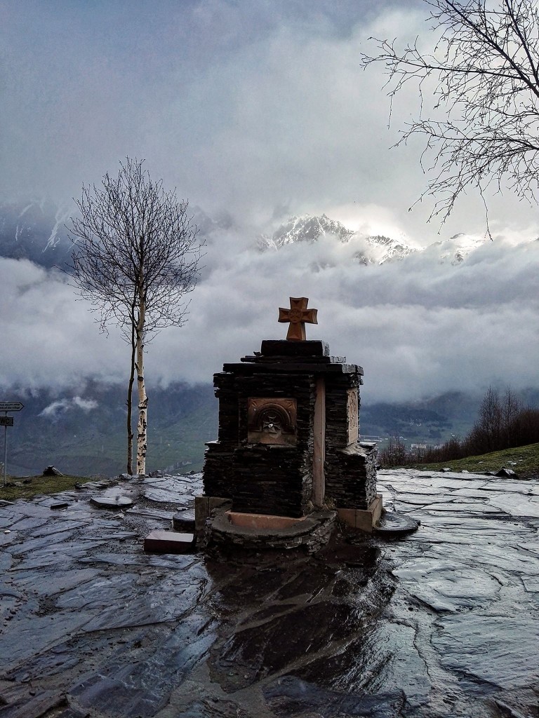 Tsminda Sameba Church (Holy Trinity Church) is known as "the church above Kazbegi" set against the gorgeous mountains. Unfortunately, the weather was so bad when we were there, I could only get a decent photo of the Baptism area.