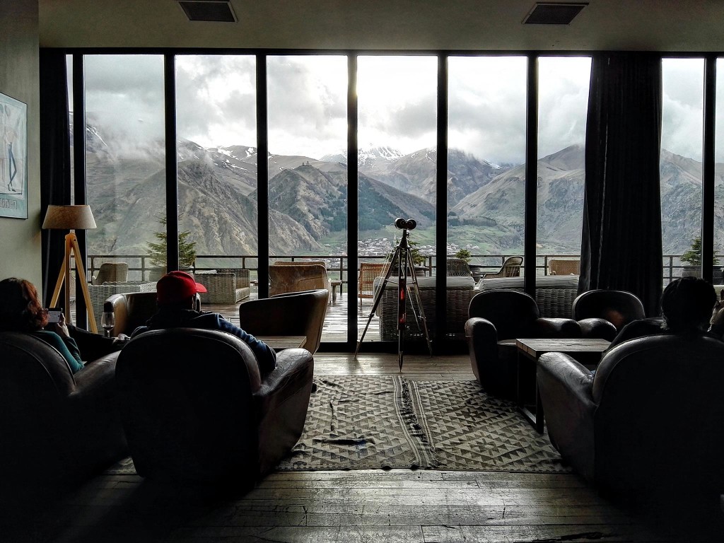 Even if you're not staying at Rooms Hotel Kazbegi, getting a drink or a cup of coffee at their lounge is a MUST. I mean, just look at that view!!! 