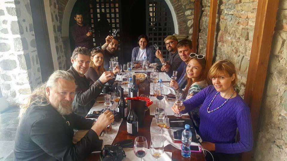 Our group of journalists, social media influencers and sommeliers from New York, Los Angeles, Sweden, Amsterdam, Canada and me from the Philippines/ Asia!- tasting Alaverdi's amber wine at 10 in the morning. (Photo courtesy of Taste Georgia)