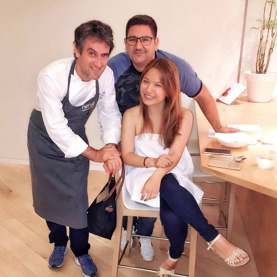 With Nerua chef-patron Josean Alija, and celebrity chef Dani Garcia who also happened to be dining with his team while I was there. (Photo by Cheryl Tiu)