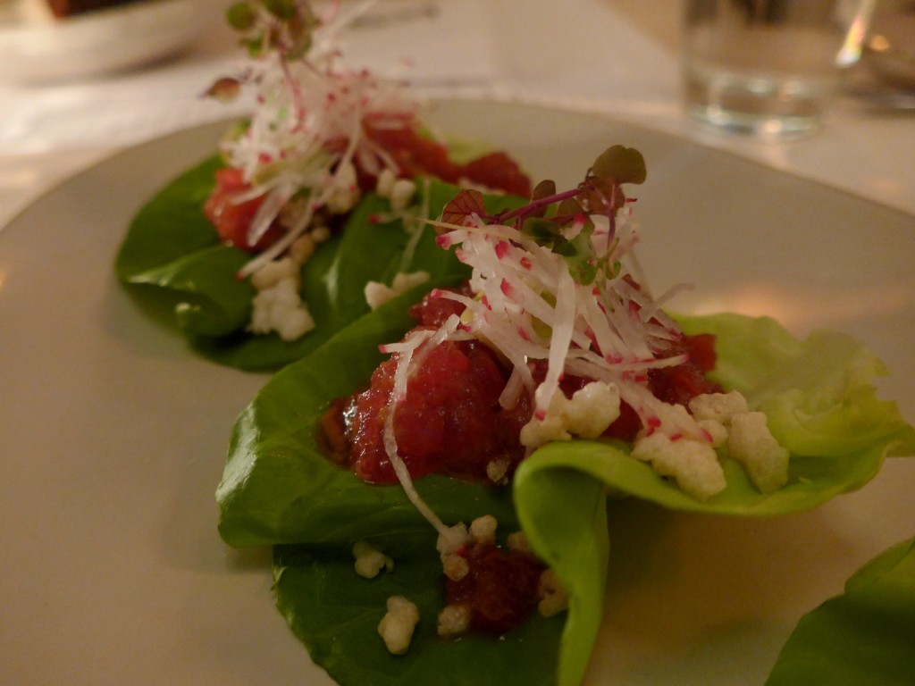 Jean Georges alwaays does tartare well like this lovely yellowfin tuna tartare in lettuce cups (Photo by Cheryl Tiu)