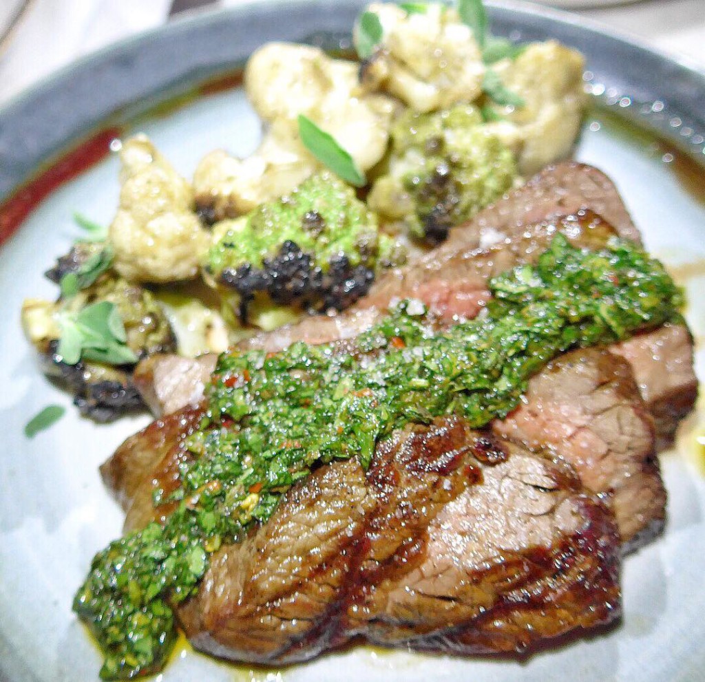 Market steak with romanesco chimichurri sauce and cauliflower (Photo by Cheryl Tiu)