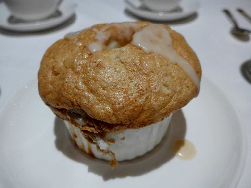Commander's Palace's famous Creole bread pudding souffle has whiskey served tableside (Photo by Cheryl Tiu)