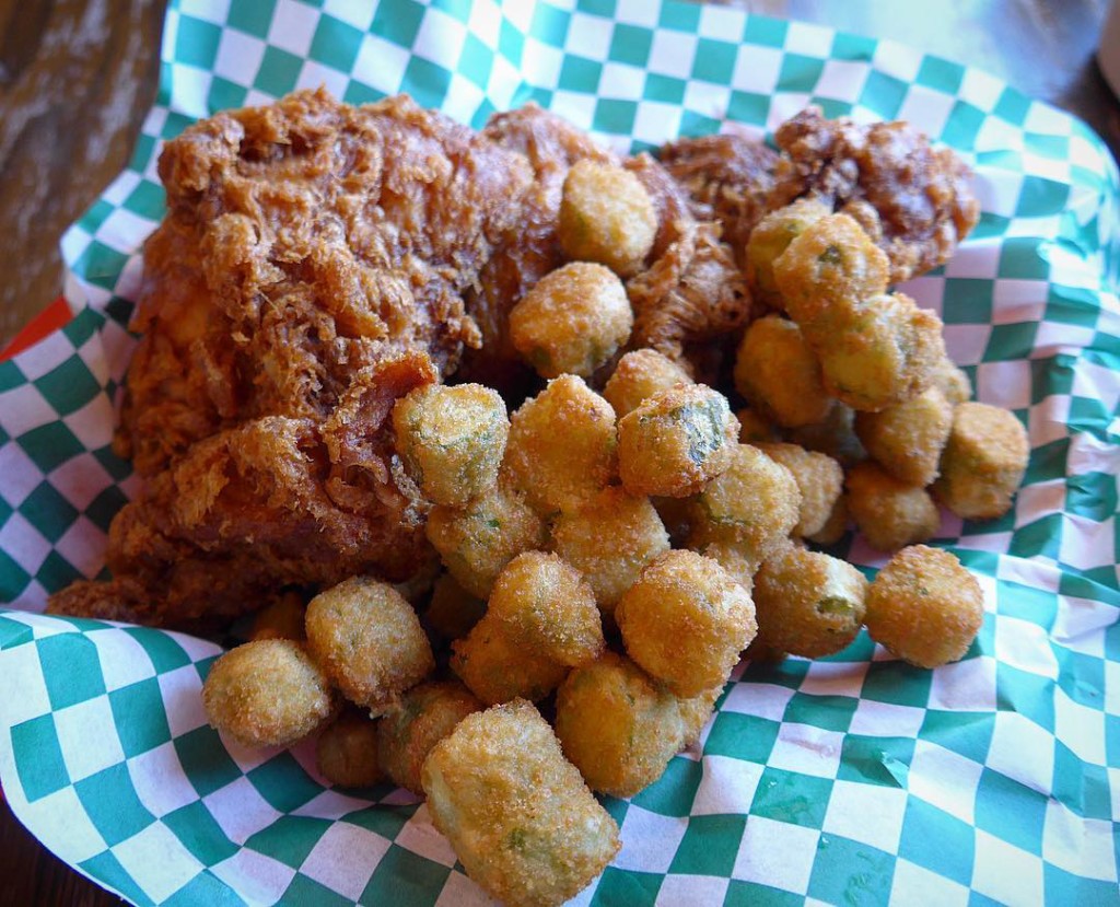 The fried chicken x okra situation at Willie Mae's. (Photo by Cheryl Tiu)