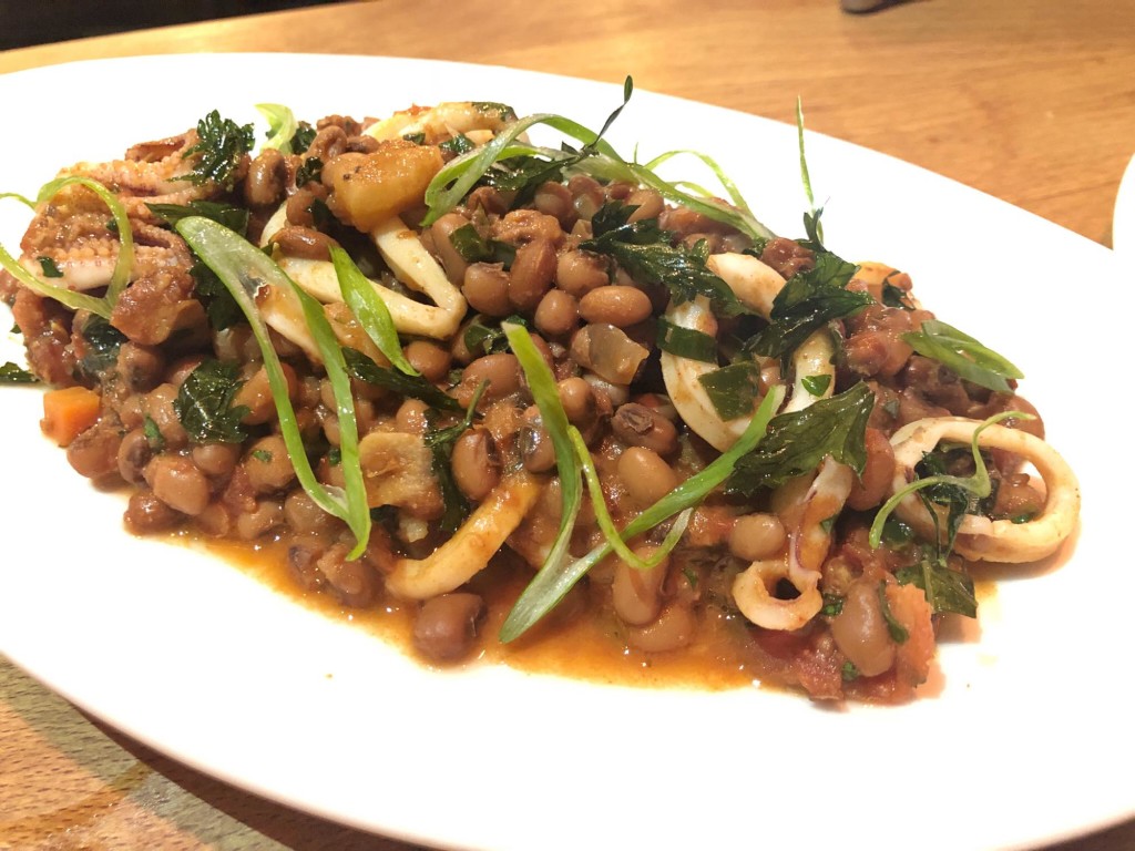 Squid with sea island red peas, greens and pancetta (Photo by Cheryl Tiu)